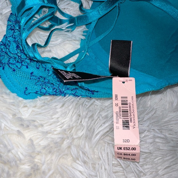 NWT Victoria’s Secret 32D Blue Lace Detailed Pushup Bra - Picture 3 of 3